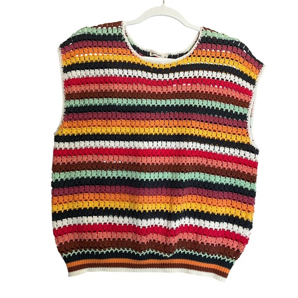 Marine Layer Multicolor Striped Pullover Crochet Knit Vest Top Sleeveless XL - Picture 2 of 8